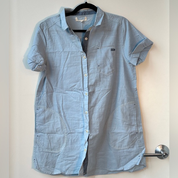 Blue button down short sleeve shirt with pocket size L - Picture 3 of 4